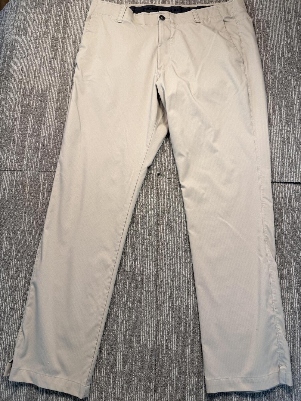 Under Armour Pants Mens 38x32 Beige Herringbone Chino Flat Front Straight Casual